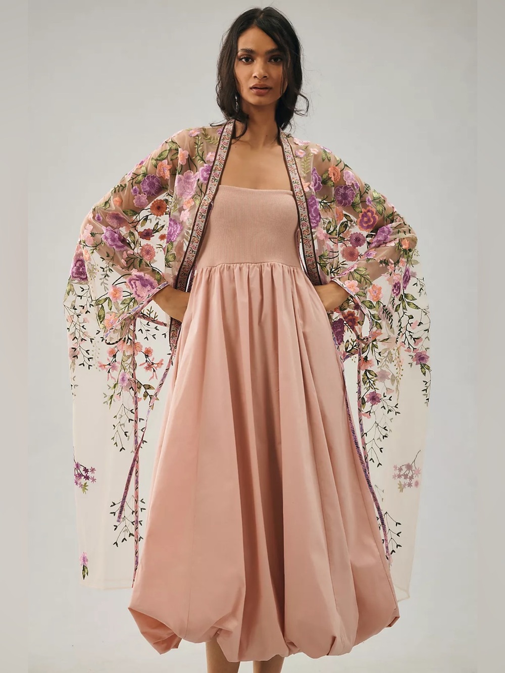 Anthropologie self contrast Floral Duster embroidered one size